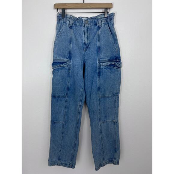 RSQ Wide Leg Cargo Jeans Size 30 Utility Pockets Elastic Waist - Picture 1 of 6